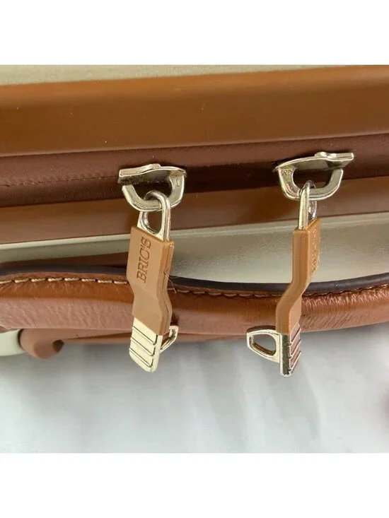 BRICS BELLAGIO 21” Suitcases Cream Tan Rolling Suitcase Trunk Leather Trim - Picture 11 of 16